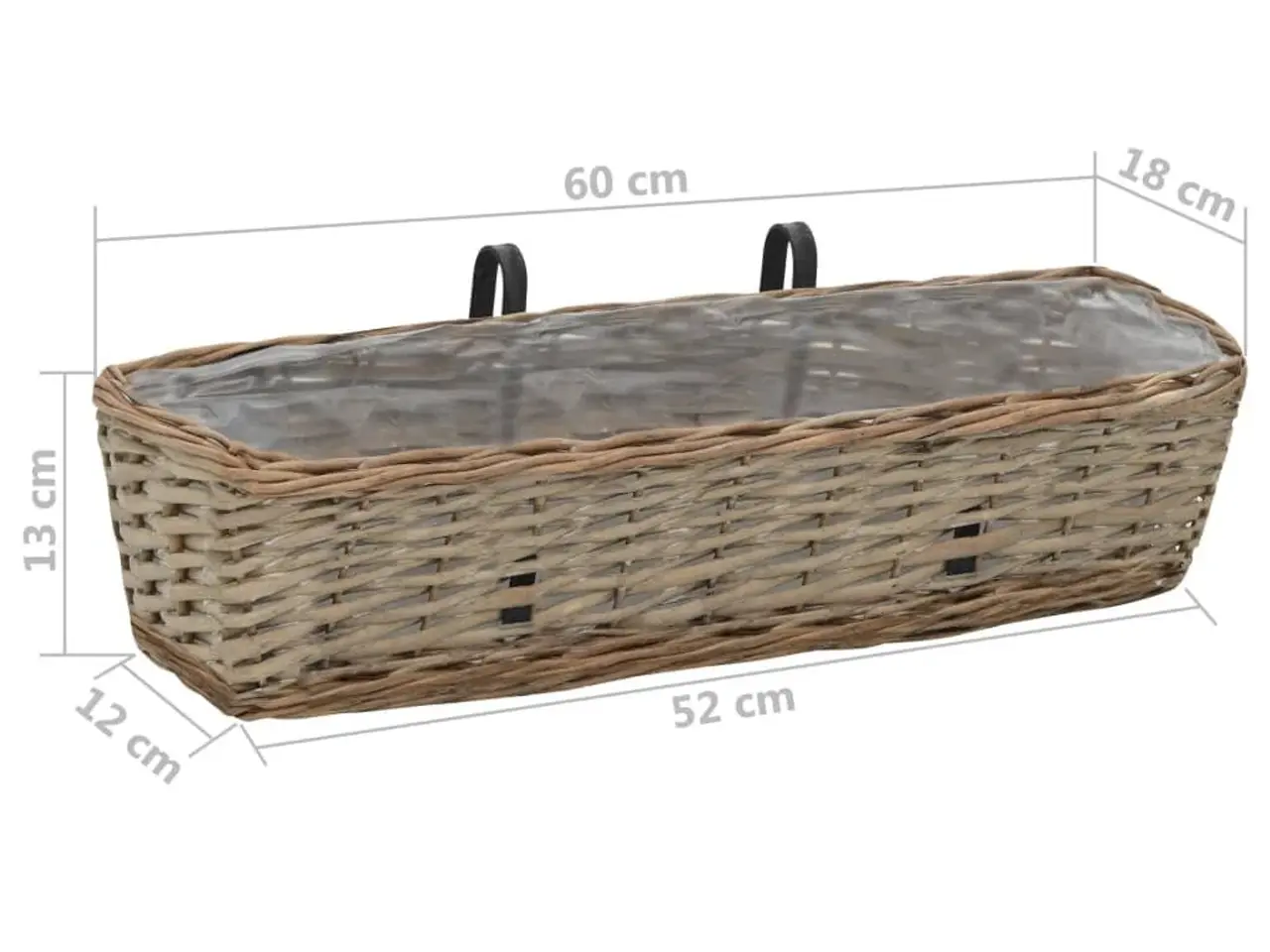 Billede 6 - Plantekasse til altan - 2 stk. kurveflet med PE-foring, 60 cm