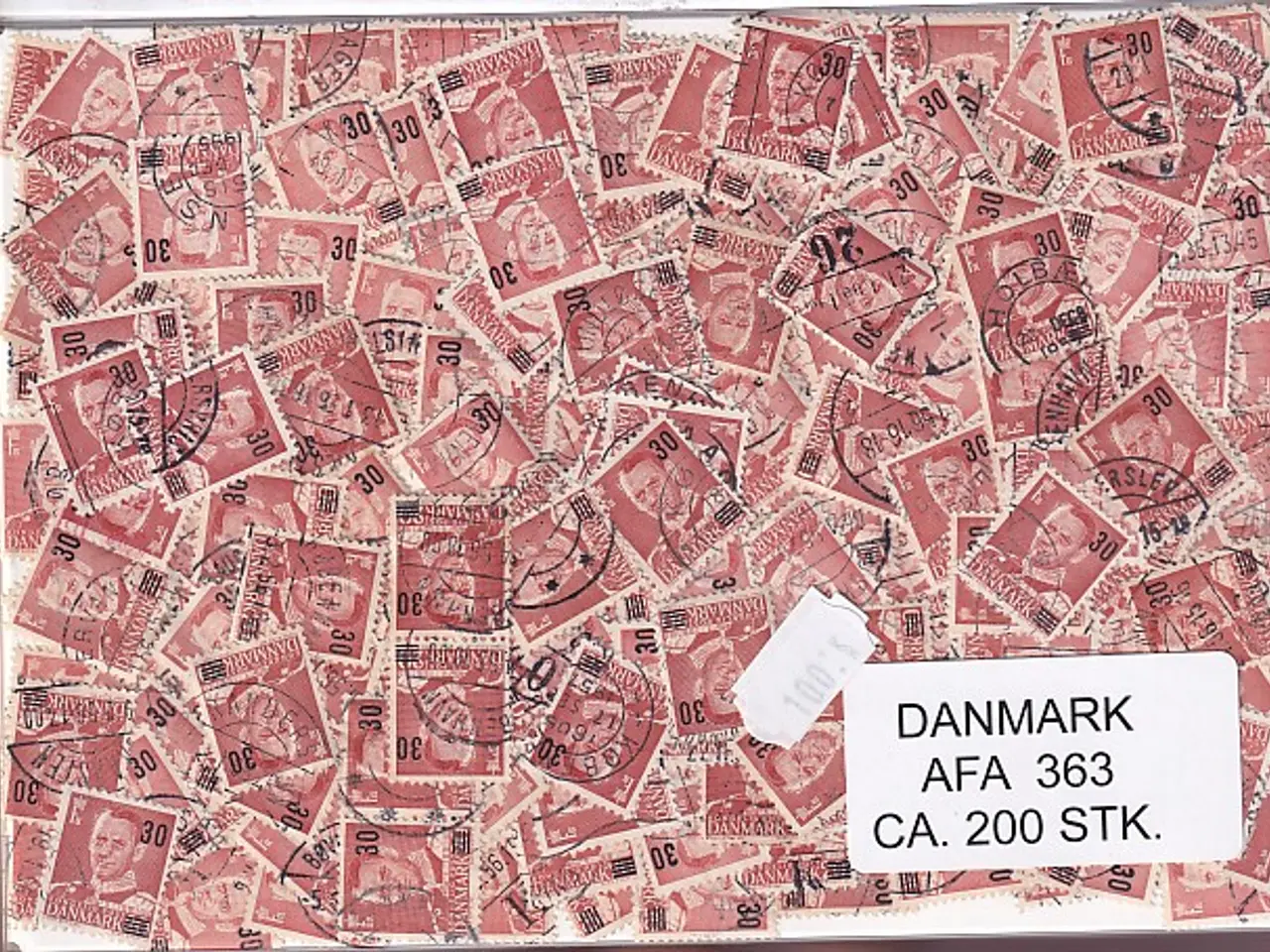 Billede 1 - Danmark 200 stk Afa nr.363 - 30 på 20 øre. - Stemplet/ustemplet