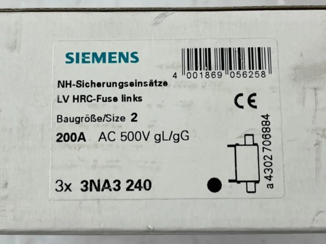 Billede 2 - Siemens 3NA3 240 NH2 200A 500V gG LV HRC sikringer