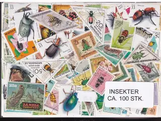 Insekter på Frimærker. St/ust. 100 stk.