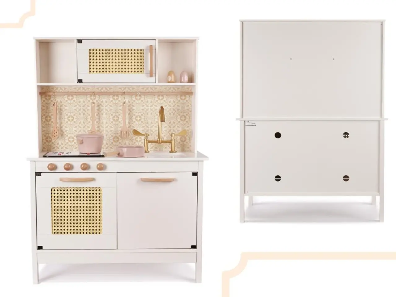 Billede 15 - Legekøkken i træ med retro look og boho tilbehør - MDF, lys og lyd