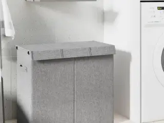 Foldbar vasketøjskurv 64,5x34,5x59 cm kunstigt linned grå