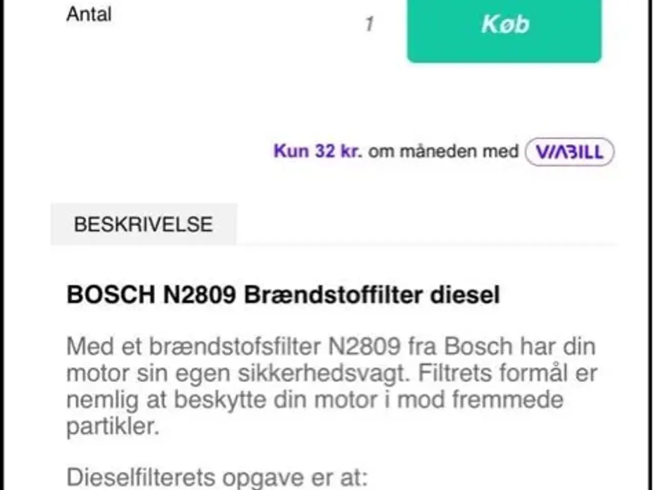 Billede 3 - Bosch N2809 Dieselfilter vw 2,0TDI
