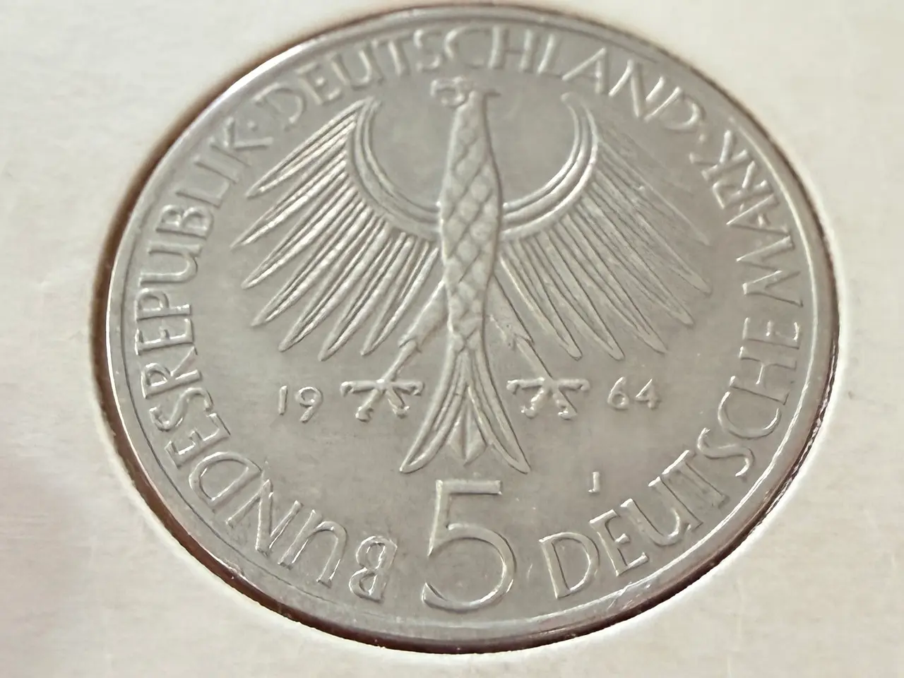 Billede 5 - Tyskland 5 DM 1964 J Fichte mindemønt super fint s