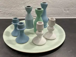 Mintgrøn bakke med 7 lysestager