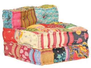 Modulpuf i patchwork - farverig stof puf med ryglæn