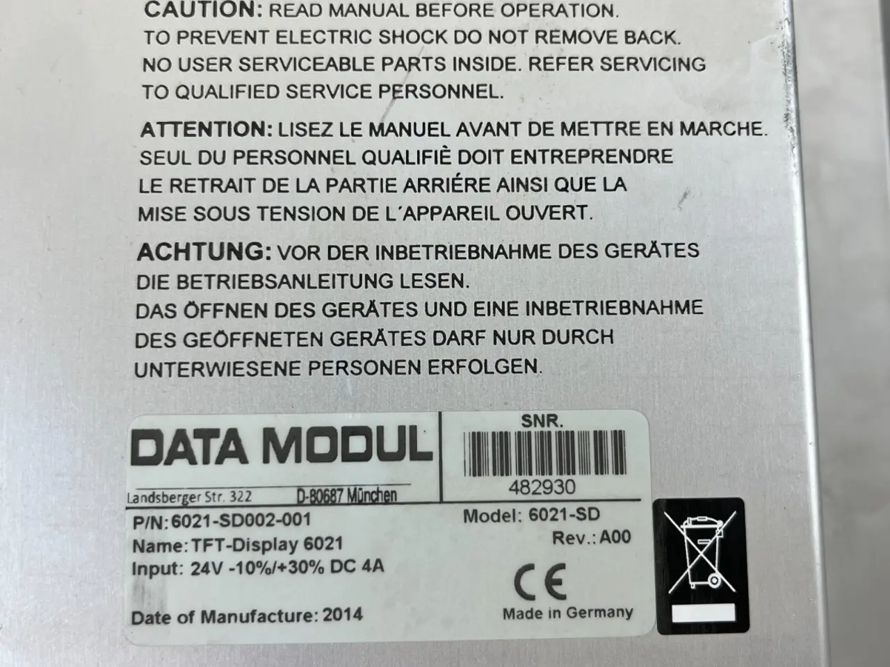 Billede 2 - DATA MODUL 17" TFT-Display 6021-SD 24V DC HMI