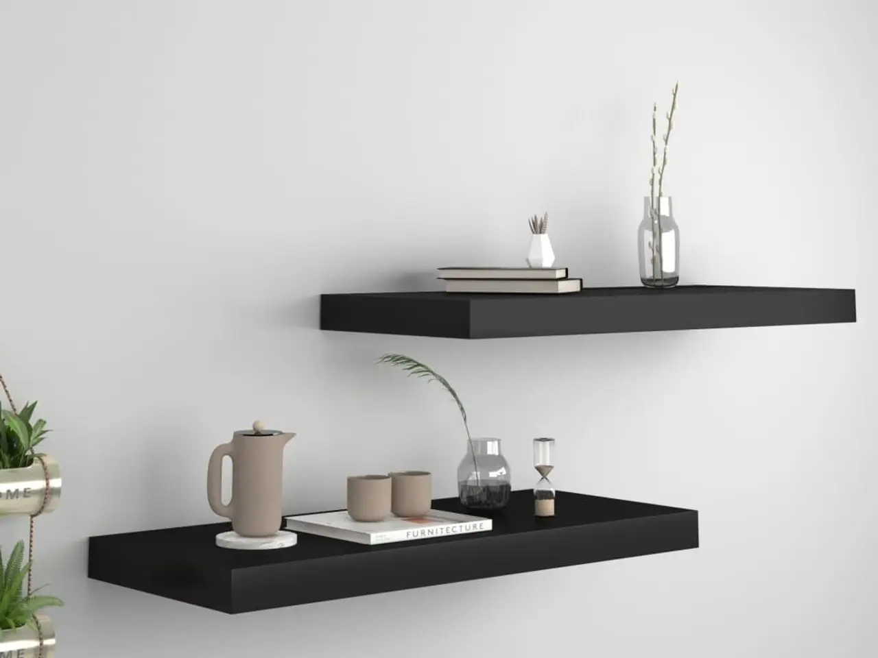 Billede 1 - Væghylder 2 stk. - 60 × 23,5 × 3,8 cm - MDF - sort