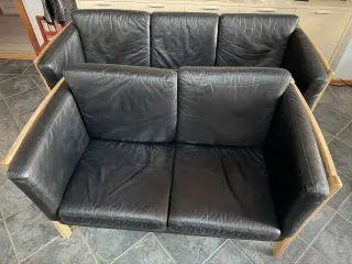 3+2 sofasæt i massiv eg & læder
