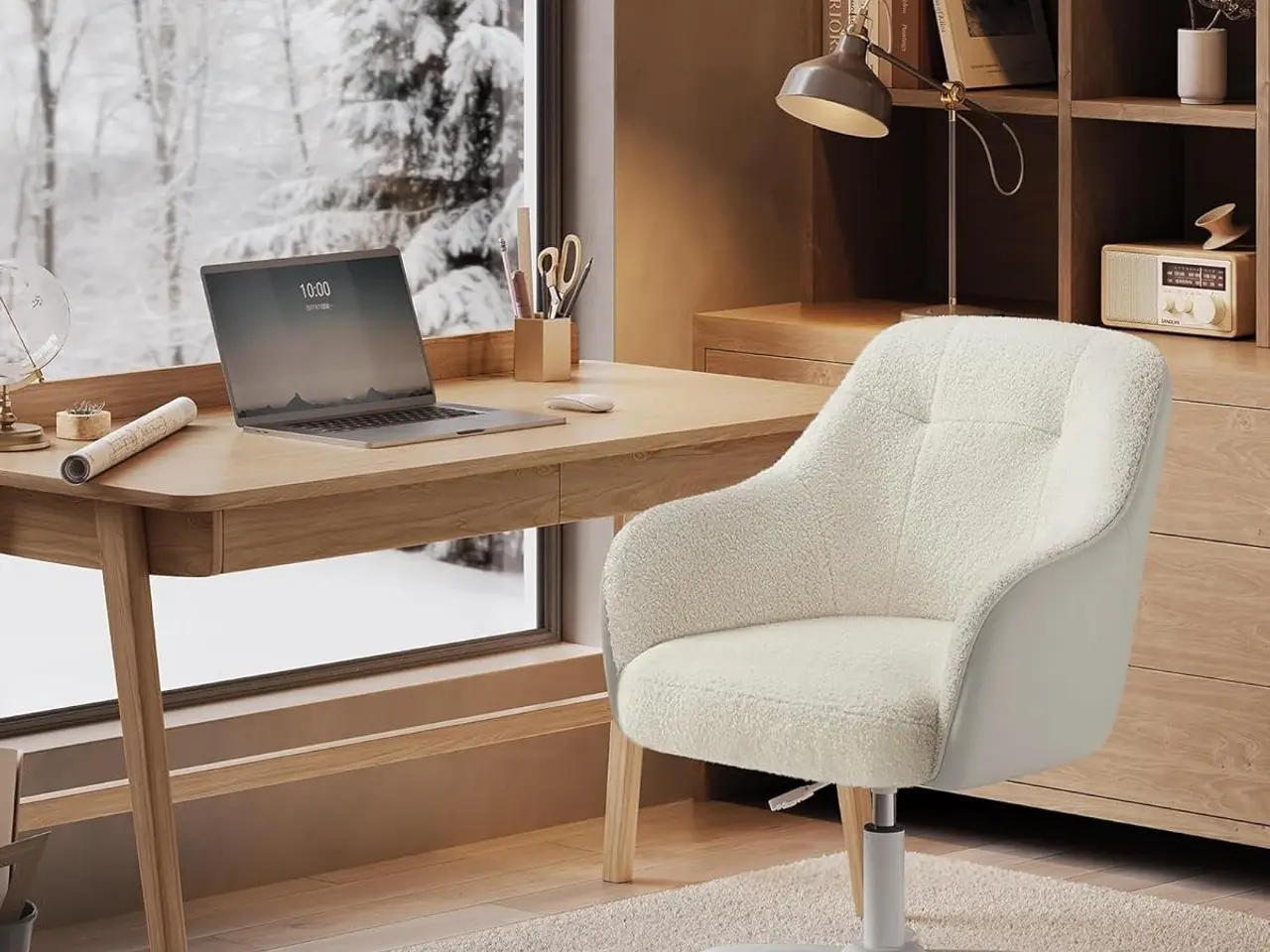 Billede 2 - Kontorstol med sherpa og drejefunktion - cappuccino beige