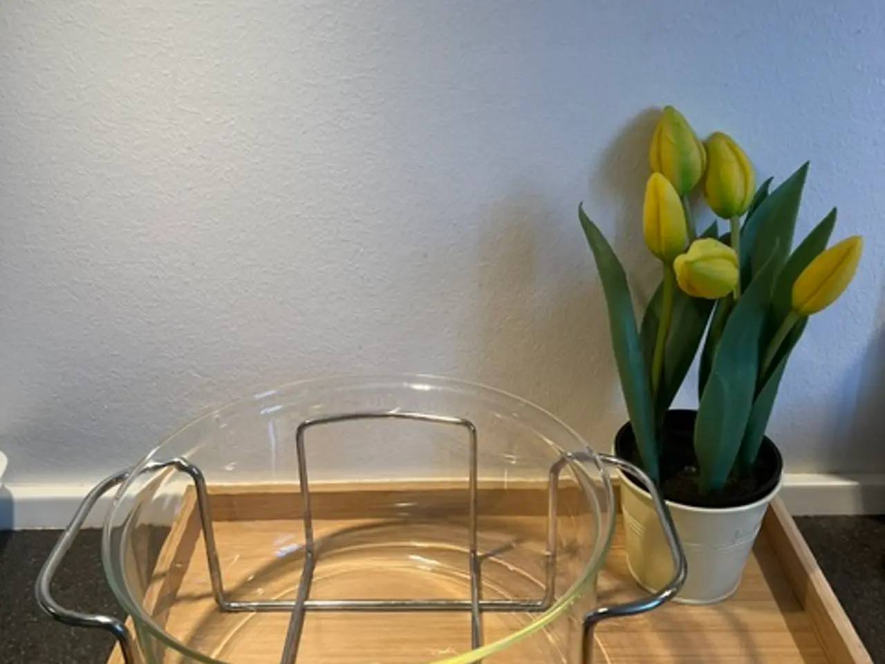 Billede 1 - Schott glasskål med metalstativ – Diameter 21 cm