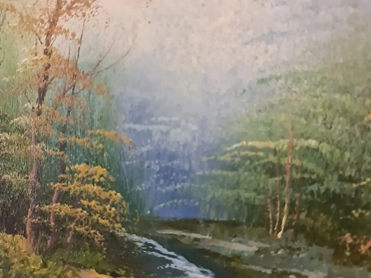 Billede 4 - Oliemaleri med skov og vandfald – signeret Stevens