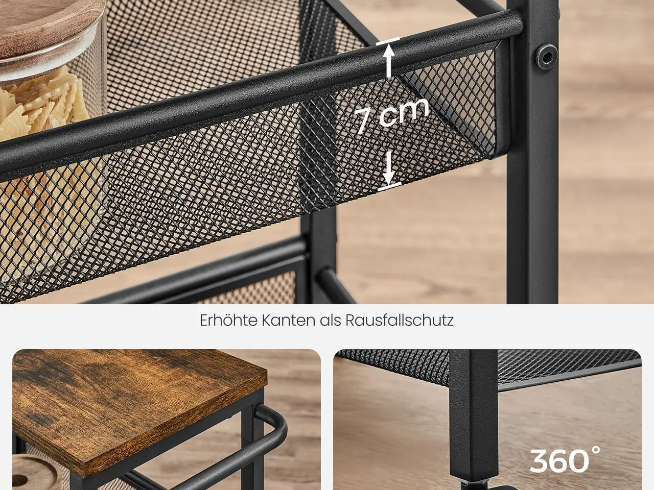 Billede 4 - 4-etagers rullebord til smalle rum 22 cm - rustik brun og sort