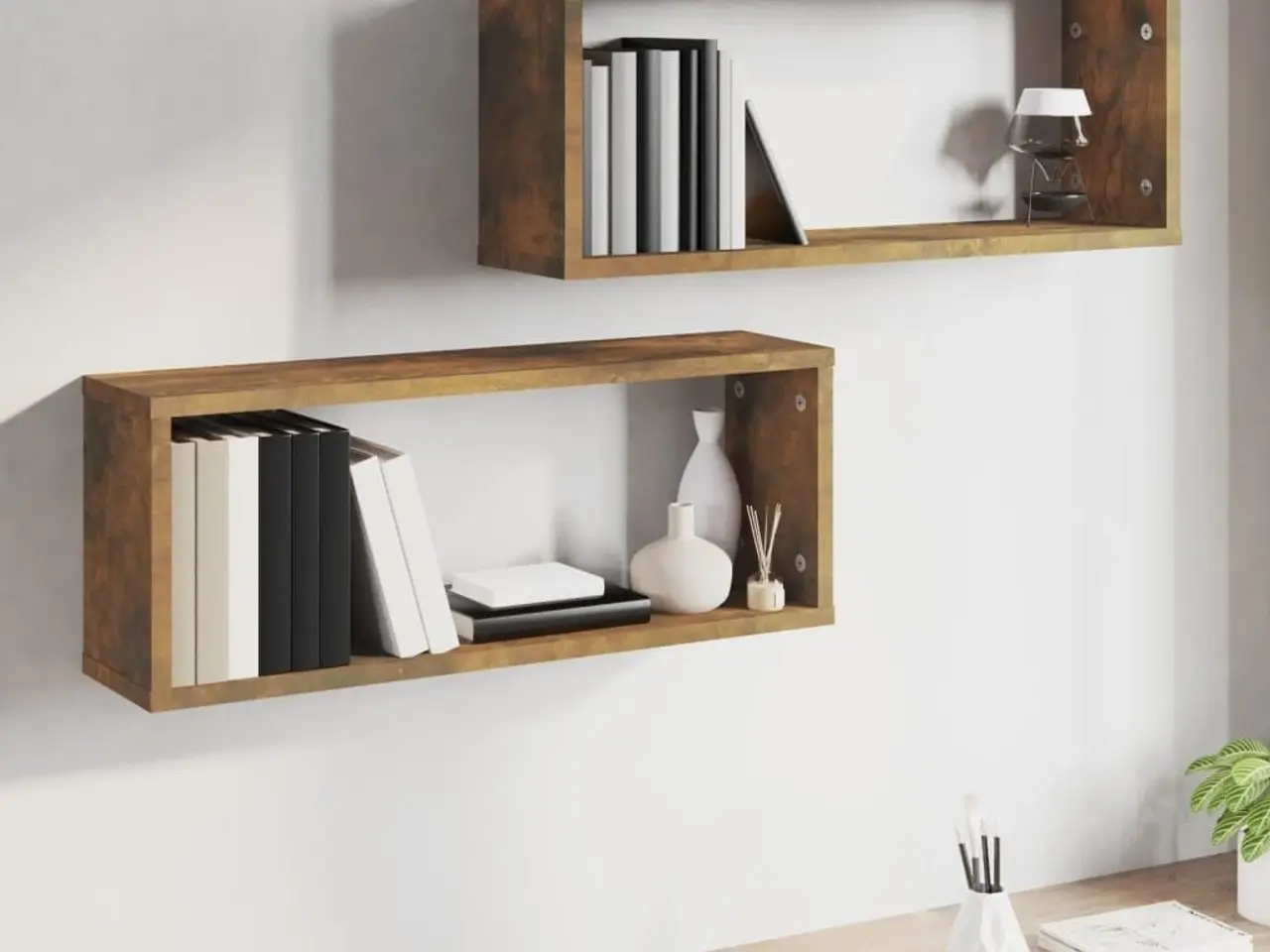 Billede 6 - Væghylder 2 stk. 60×15×23 cm i konstrueret træ - røget egetræ