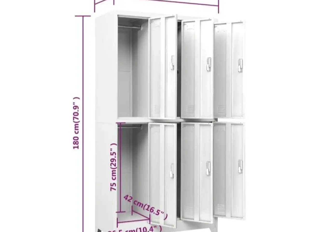 Billede 8 - Lockerskab med 6 rum - 90 × 45 × 180 cm, grå stål