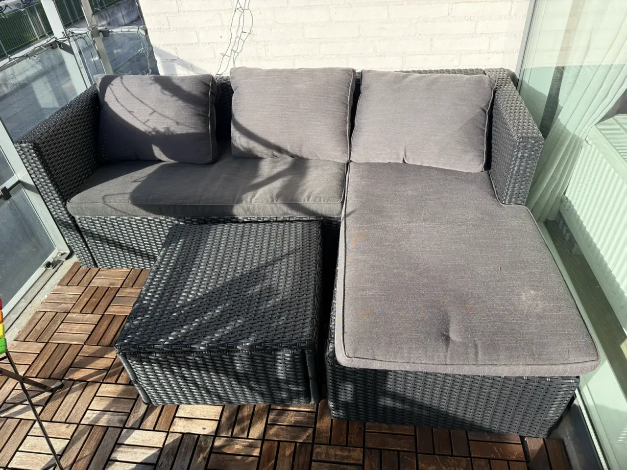 Billede 1 - Lounge hjørnesofa til altan/terrasse med puf, grå