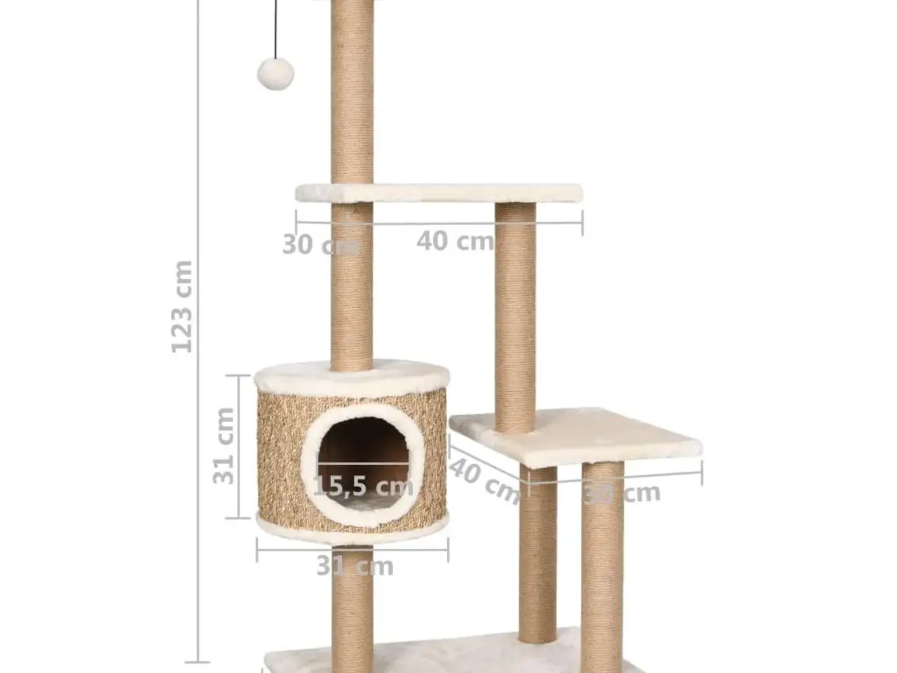 Billede 8 - Kradsetræ med søgræs-kradsestolper 123 cm - beige