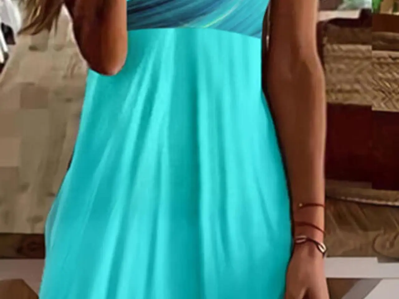 Billede 1 - Kjole  (sol) i sky-Blue. Med wrap i toppen/ M/L