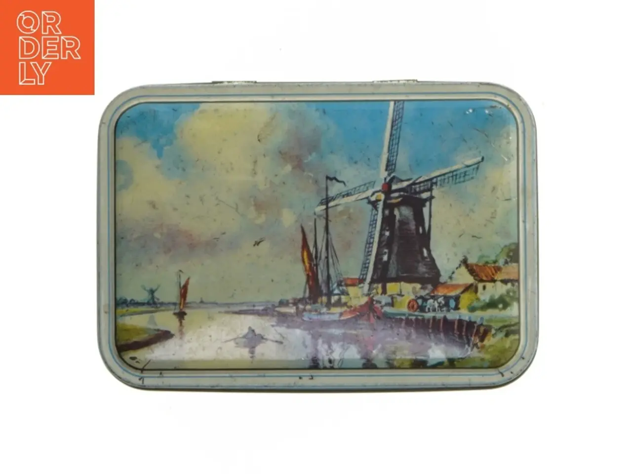 Billede 1 - Vintage Hollandsk Metaldåse med blå dekoration (str. 17x12 cm)