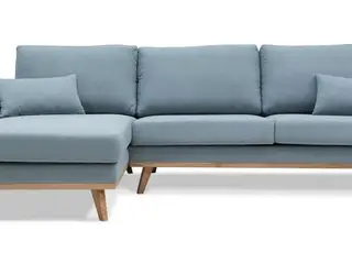 Simone chaiselongsofa venstrevendt - blå stof, olieret egetræ