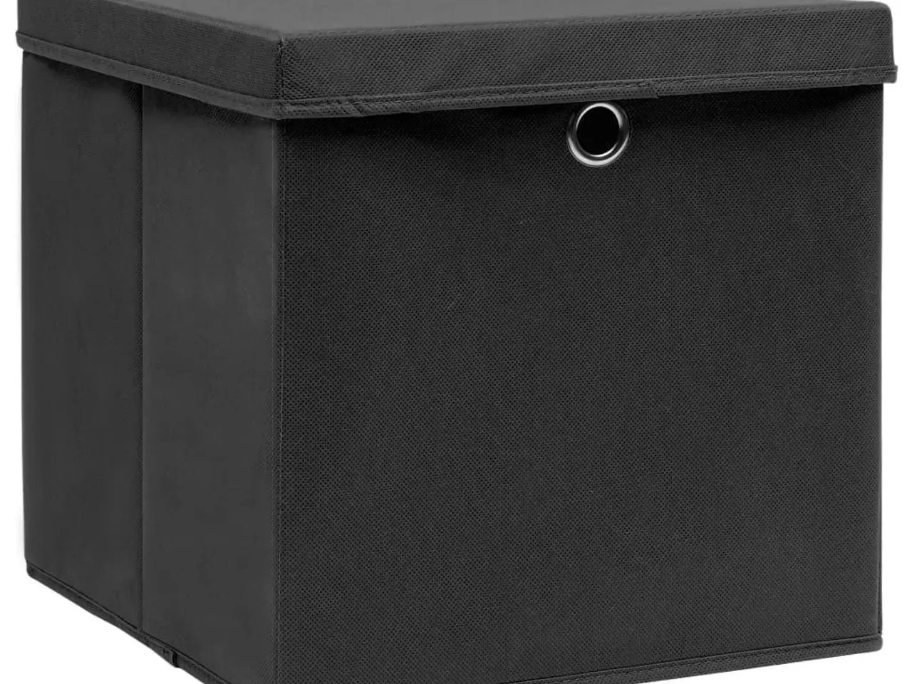 Billede 3 - Foldbare opbevaringskasser med låg - 10 stk., 32 × 32 × 32 cm, sort stof