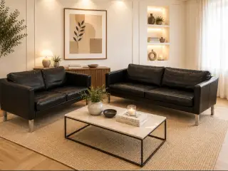 Stouby Ace 3+2 Pers.Sofaer i sort Elegance læder.