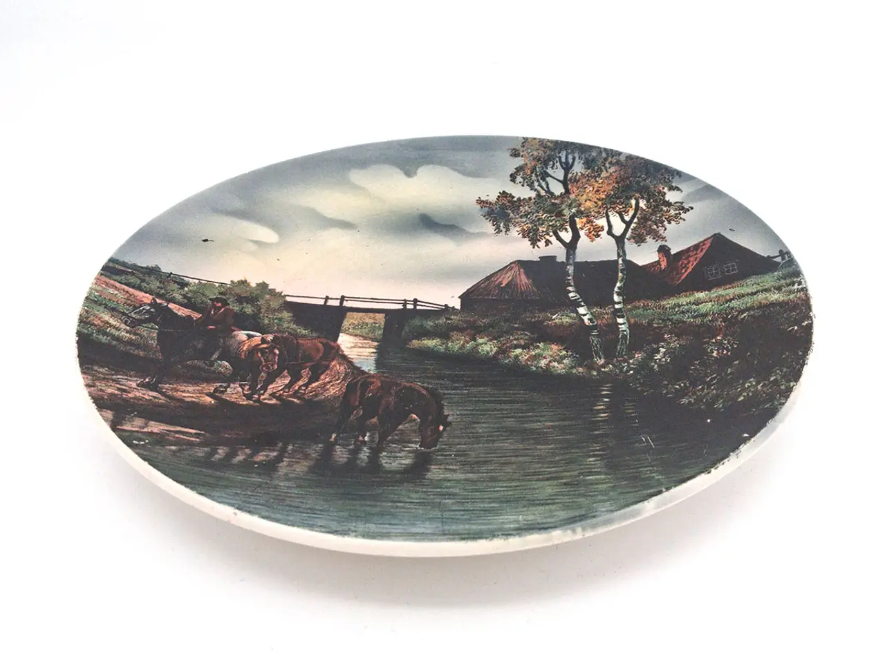 Billede 4 - Antik Villeroy & Boch vægplatte – heste ved åen