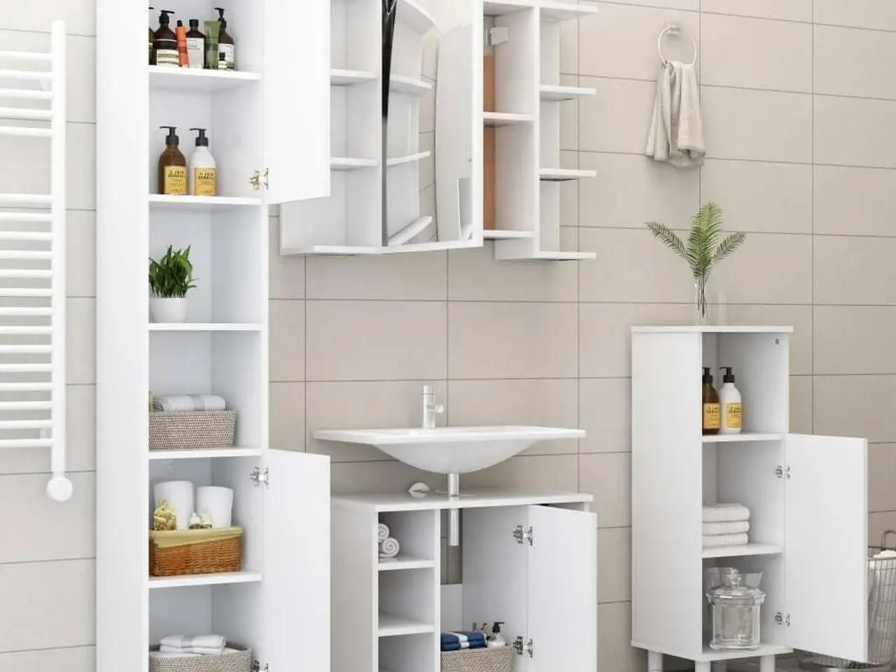 Billede 3 - Badeværelsesskab 30 × 30 × 179 cm - hvidt konstrueret træ