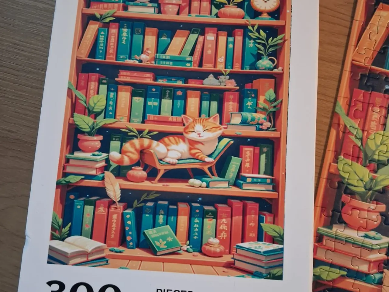 Billede 2 - Puslespil 300 stk, kat i bogreol, komplet