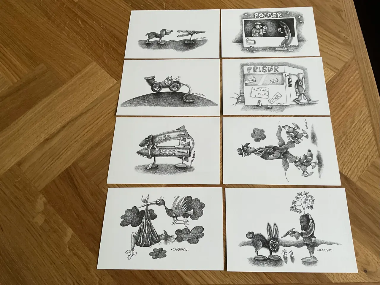 Billede 1 - Sjove postkort af Bjarne Gustav Carlsson-8 stk.