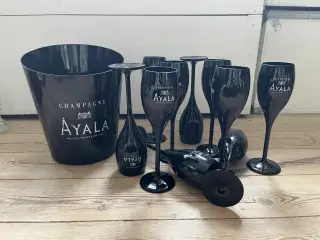 Champagne køler og champagneglas Ayala i sort plas