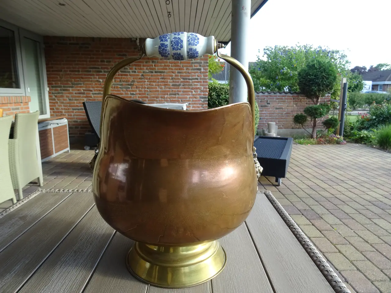 Billede 3 - Kobber messing spand med porcelæn håndtag