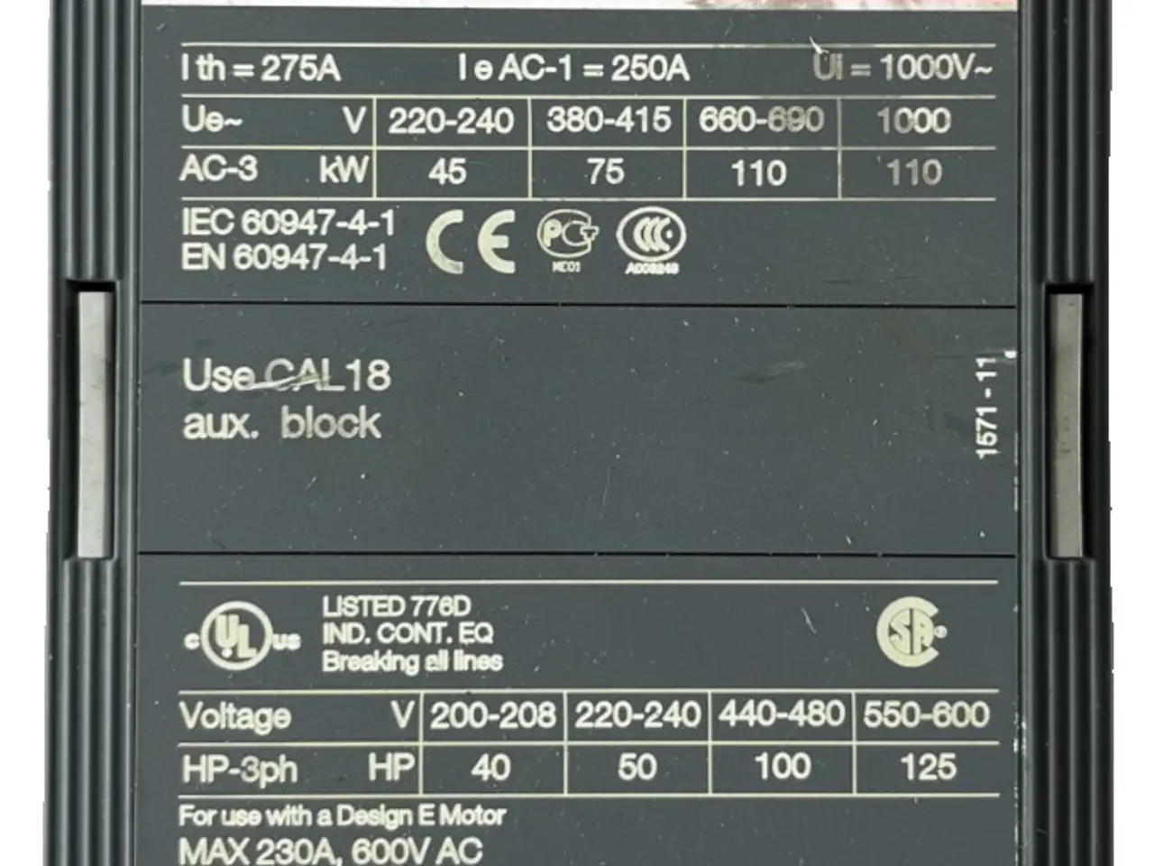 Billede 1 - ABB A145-30 Power kontaktor 3-Pole 250A AC-1 Coil