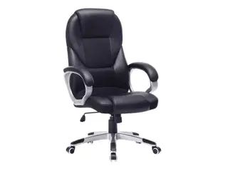 Ergonomisk kontorstol med armlæn og hjul - højdejusterbar drejestol i PU, sort