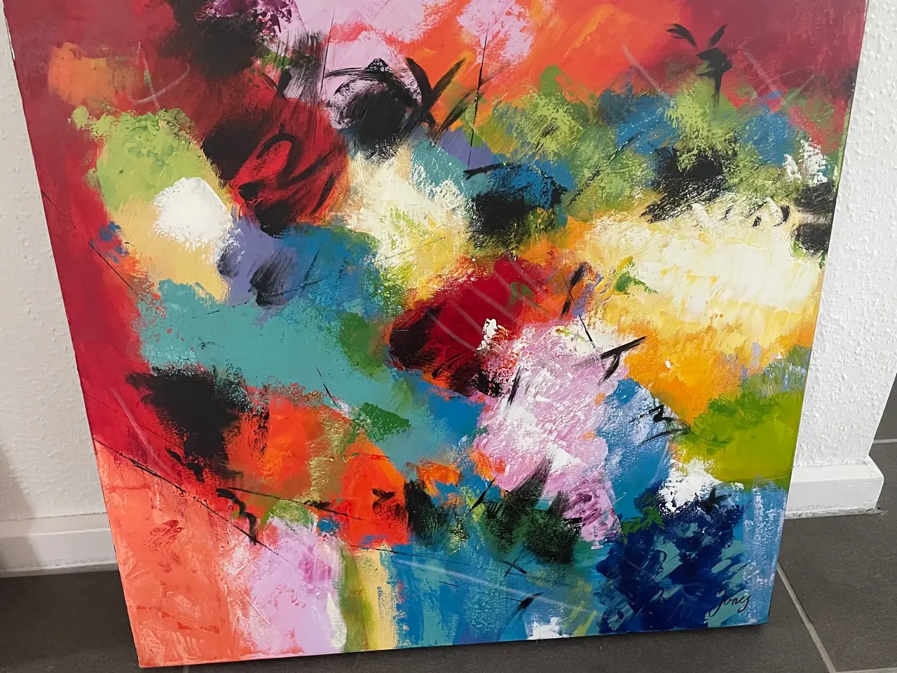 Billede 3 - Malerier på lærred i flotte friske farver. 60x60.