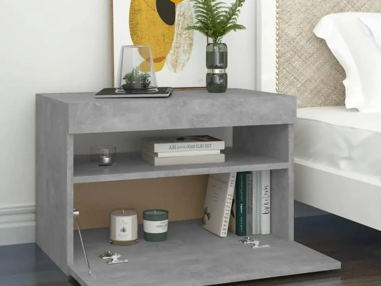 Billede 6 - Sengebord med LED-lys - 60×35×40 cm, betongrå