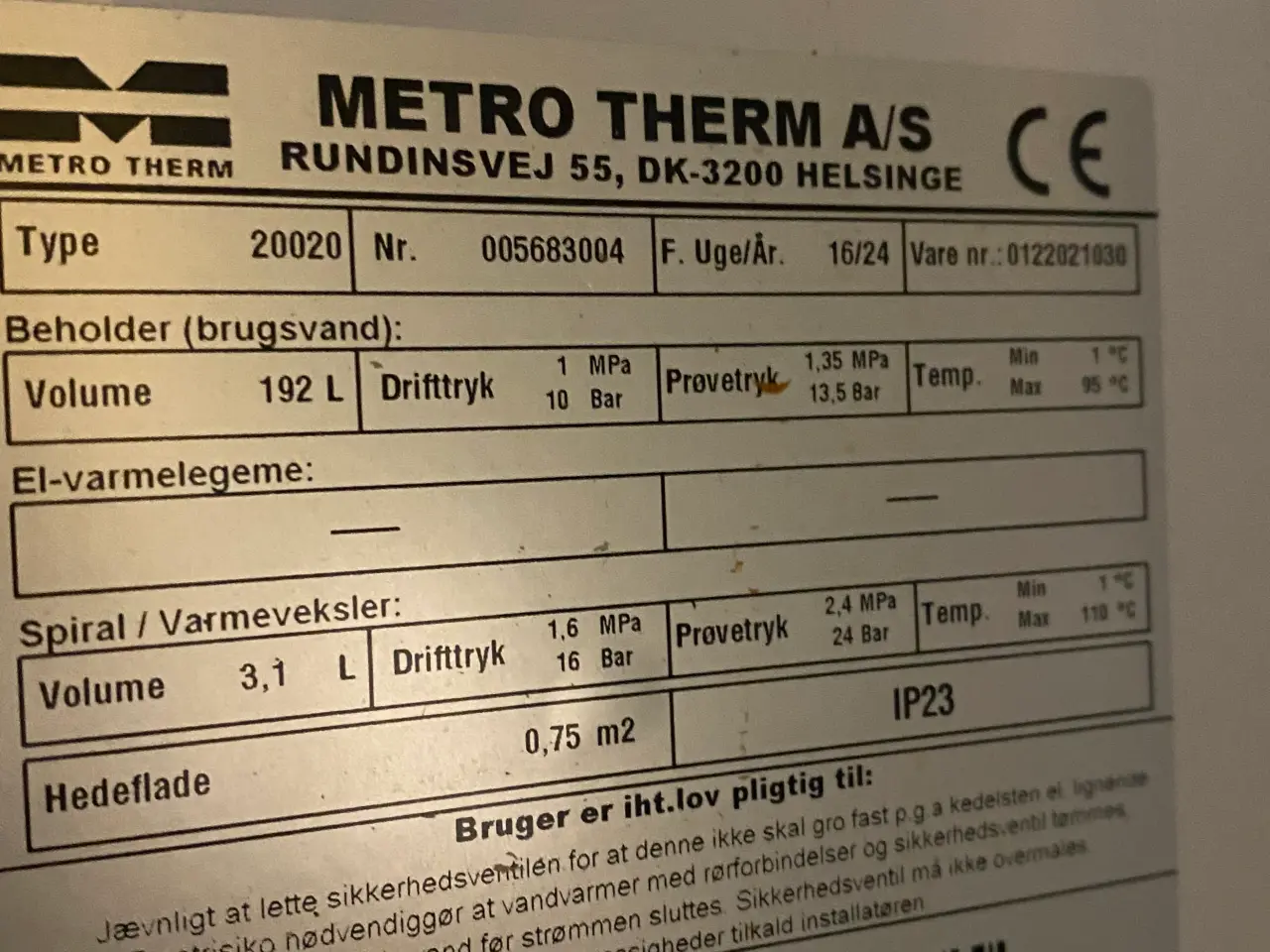 Billede 3 - Metro centralvarmebeholder 200 l
