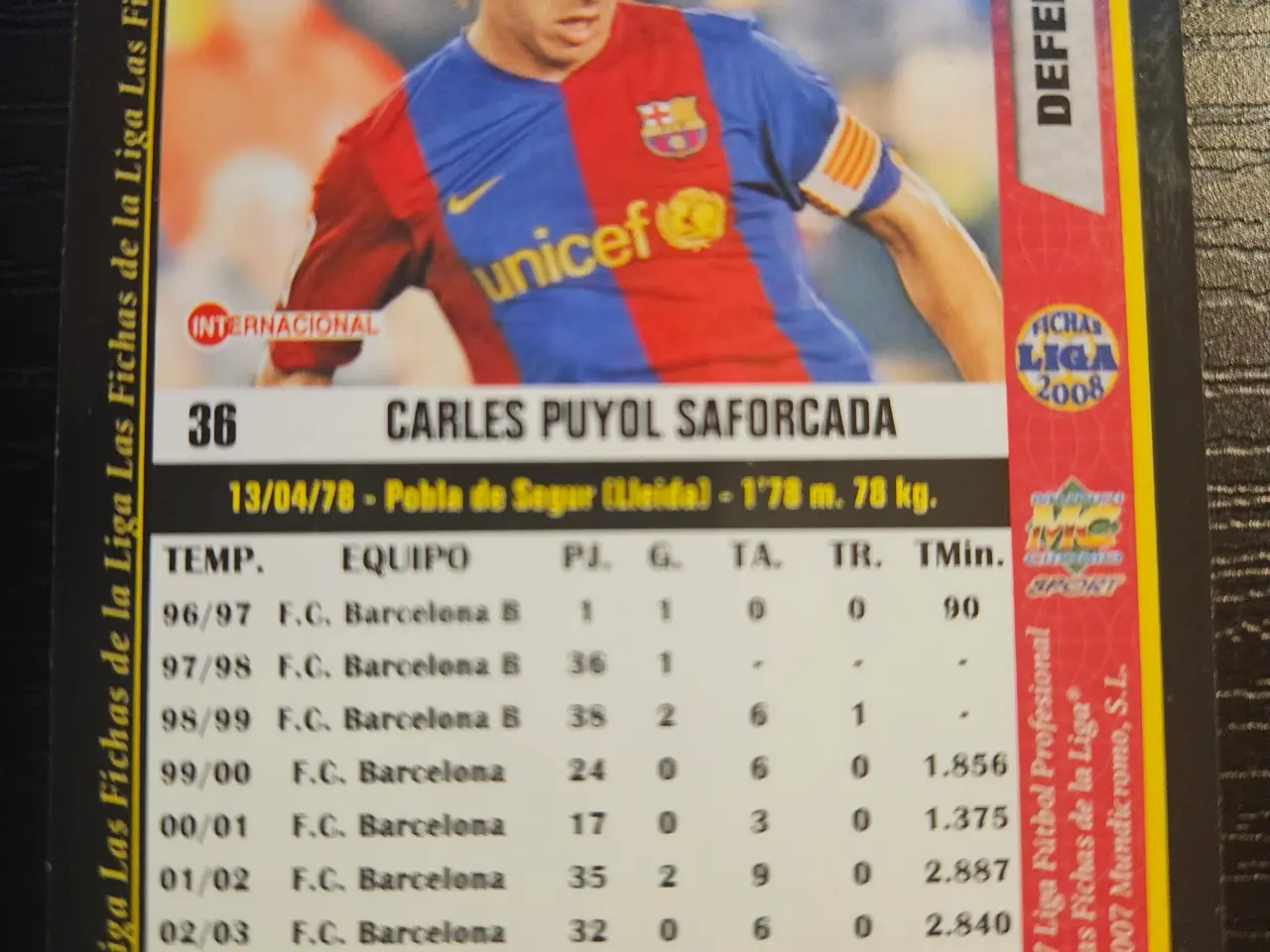 Billede 2 - Carles Puyol 2007 Fodboldkort