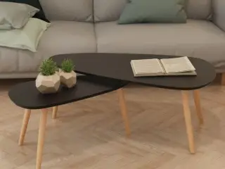 Sofabordssæt i 2 dele massivt fyrretræ sort