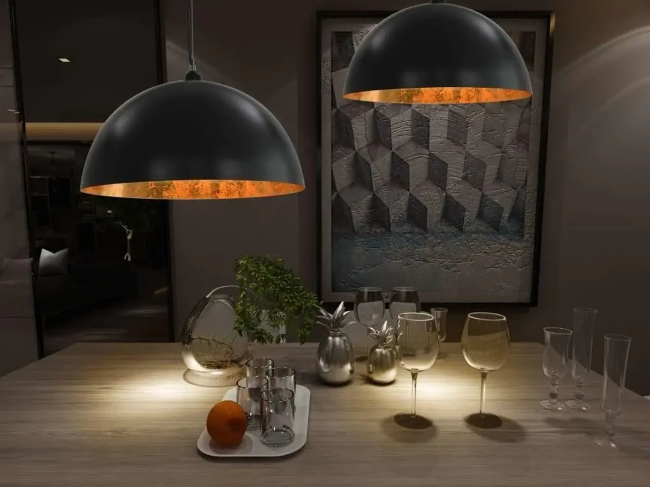 Billede 1 - Loftslamper, 2 stk. halvkugle 50 cm, E27 - sort/guld
