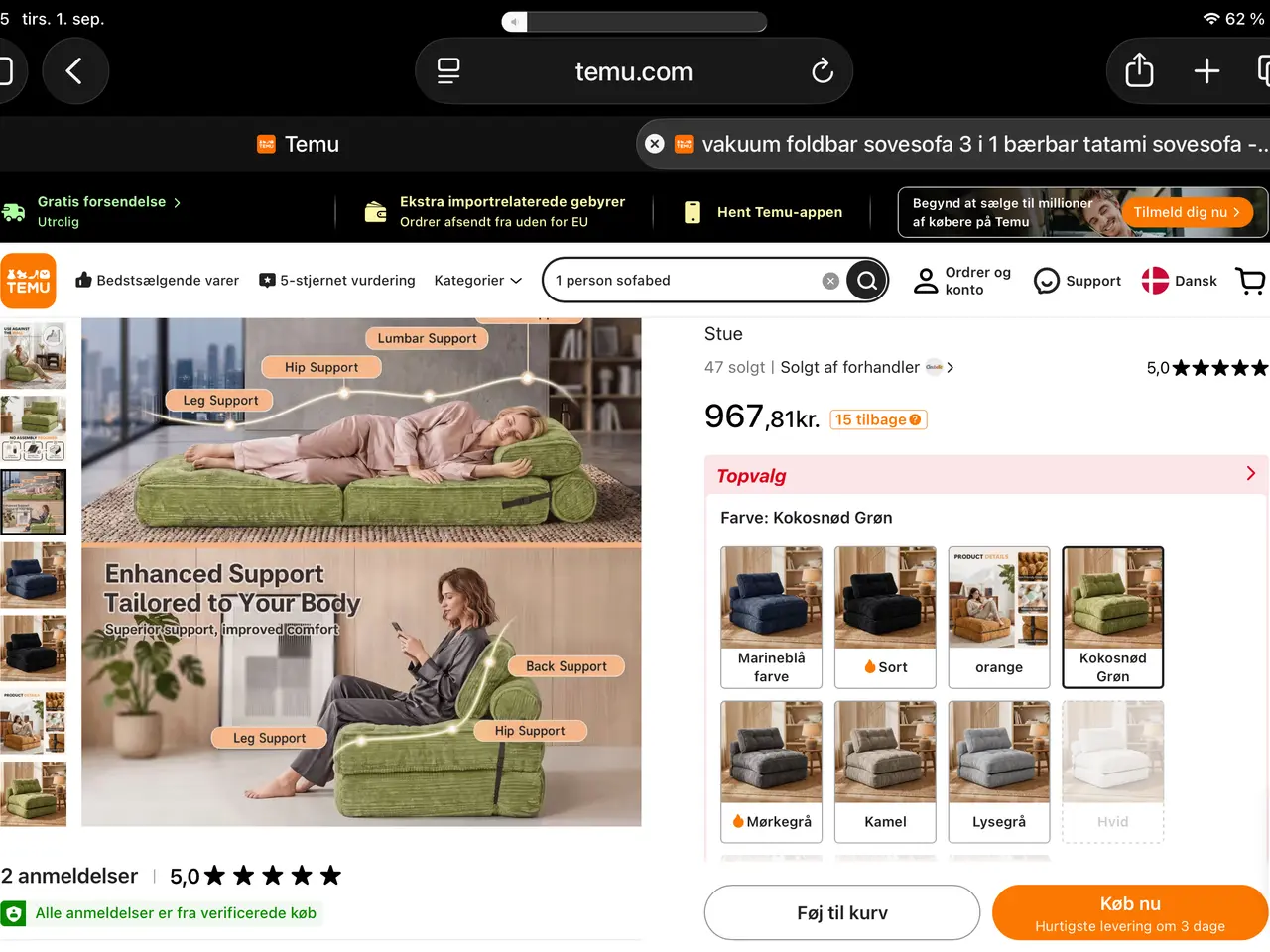 Billede 5 - Aldrig brugt 1 personers sofaseng