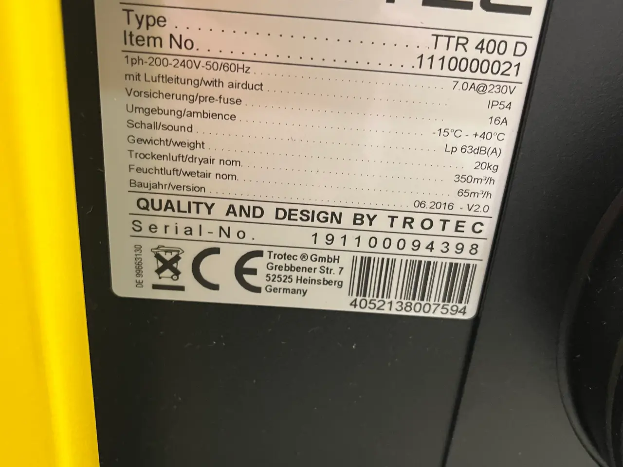 Billede 2 - Trotec TTR 400 D Affugter