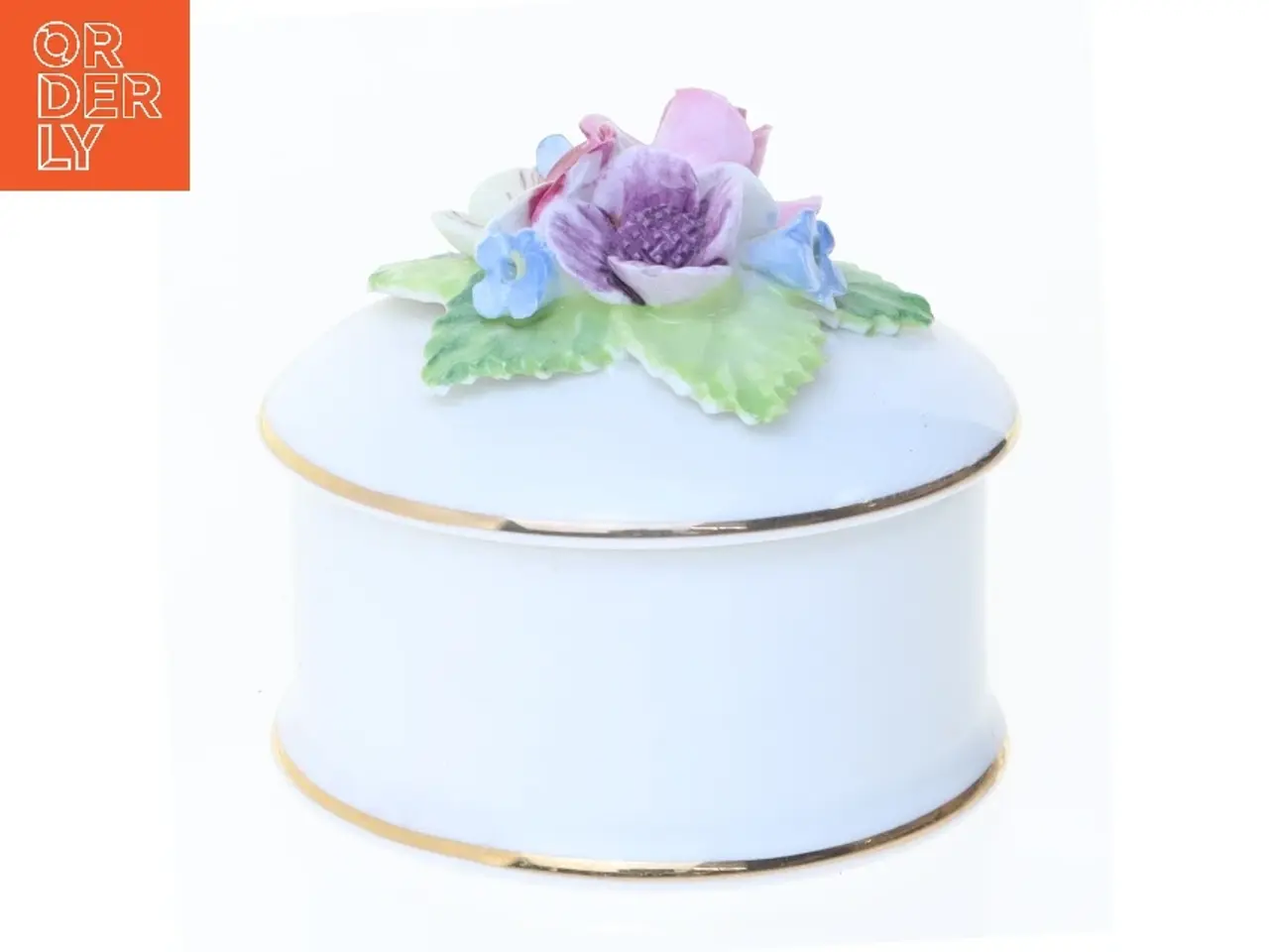 Billede 1 - Dekorativ porcelænsæske med blomsterlåg (str. 5 cm)