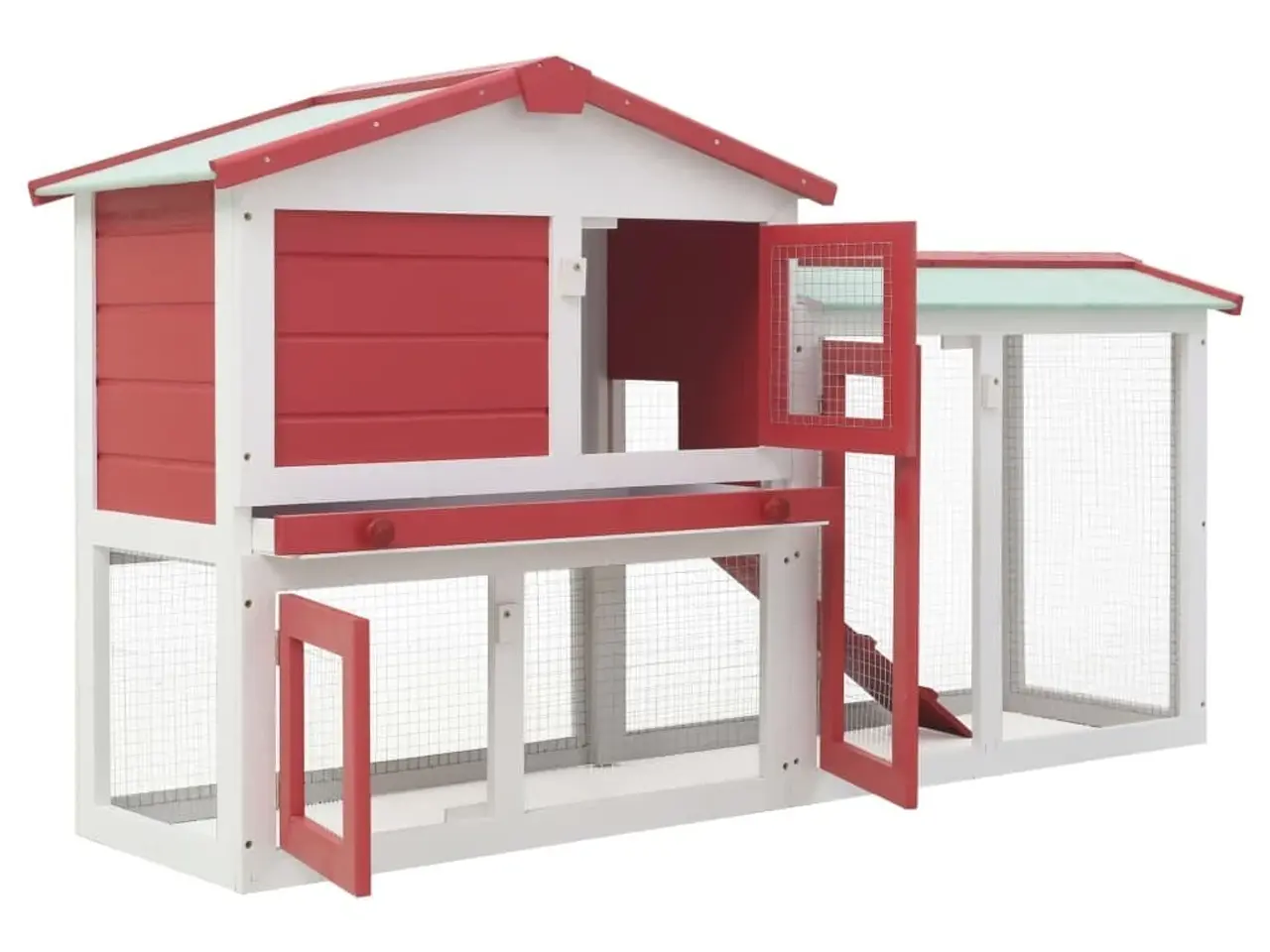 Billede 2 - Stort udendørsbur til smådyr 145×45×84 cm - træ, rød/hvid