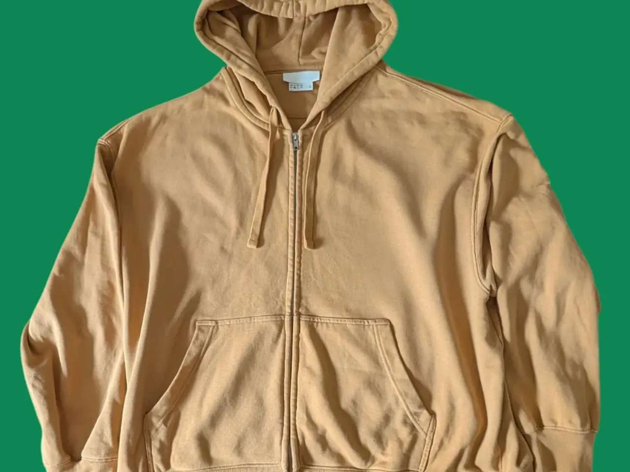 Billede 1 - H&M basics oversized sennepsgul / tan hættetrøje m