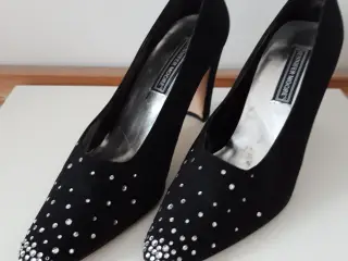 Sko - selskabssko, dame str.40, sort satin m/sten