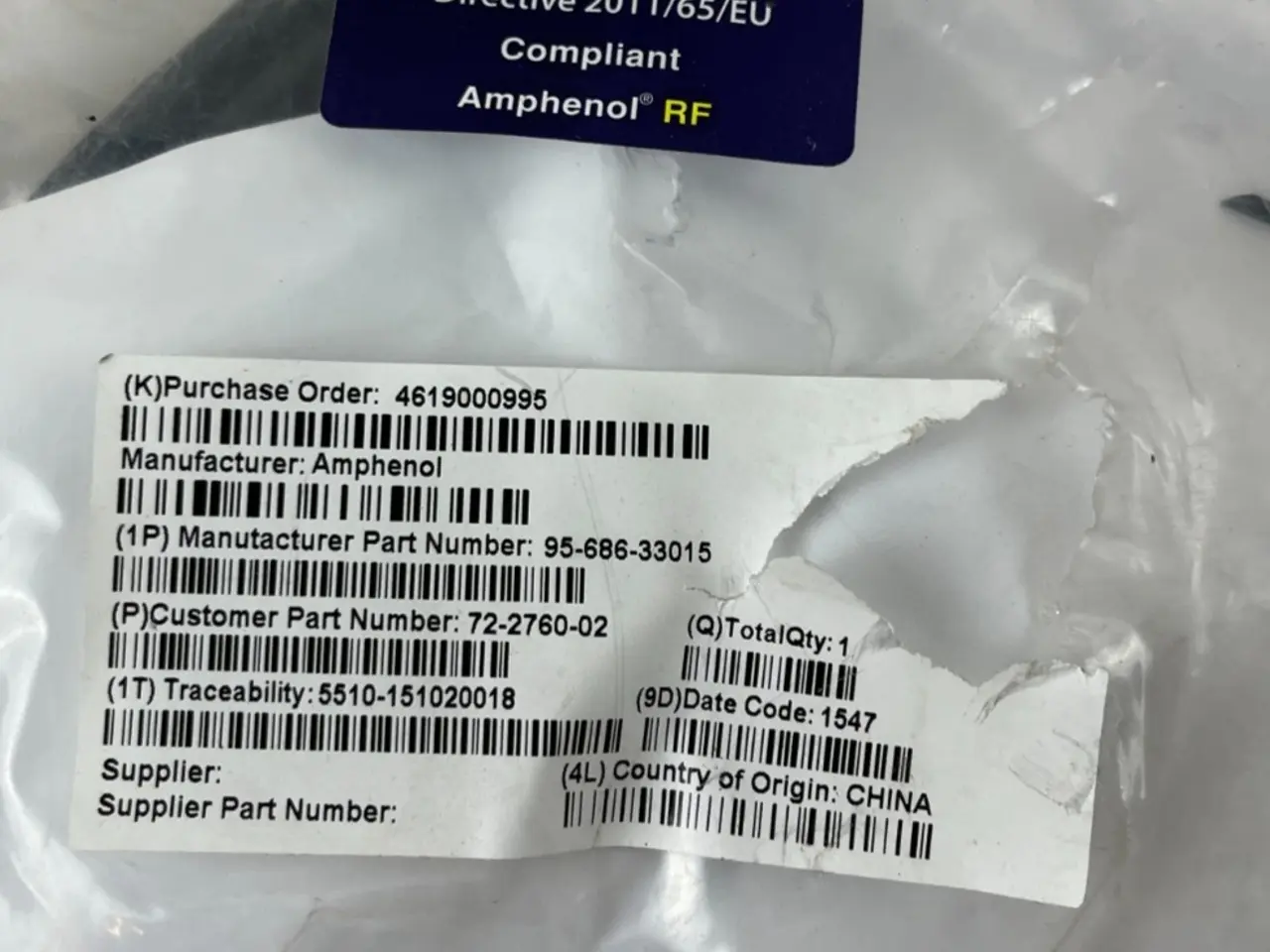 Billede 1 - Amphenol RF 95-686-33015 Coaxial kabel Assembly