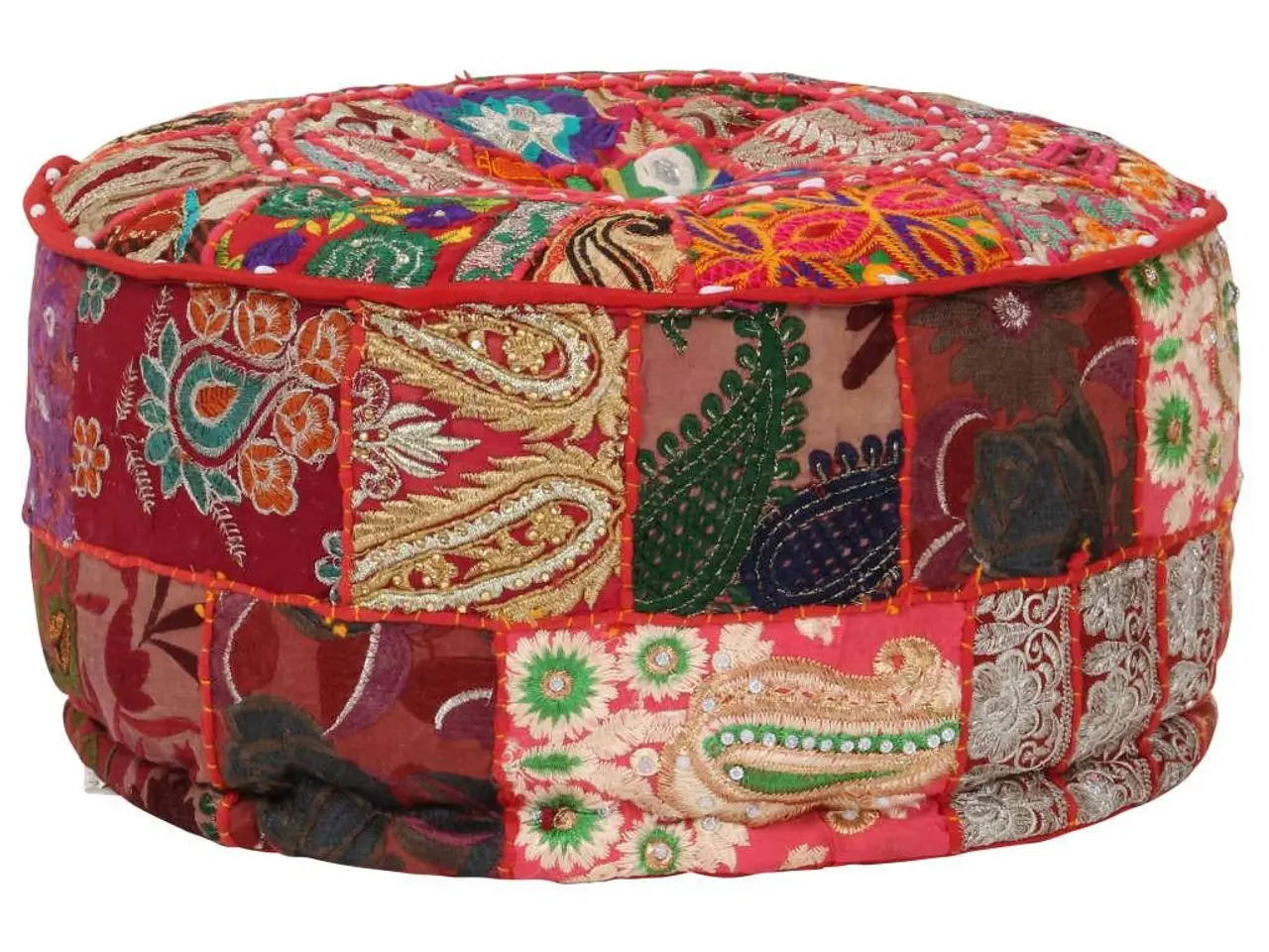Billede 7 - Puf i patchwork - rund, håndlavet bomuld 40 × 20 cm, rød