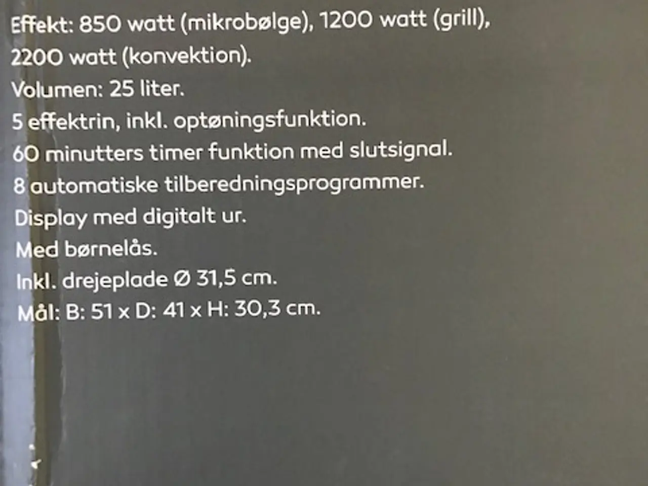 Billede 5 - 2 1/2 år gl. 25L. Combiovn varmluft/grill/micro.