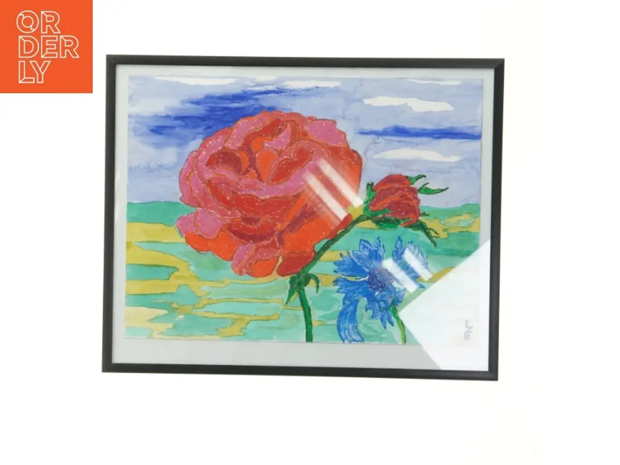 Billede 1 - Indrammet blomstermaleri (str. 36x29 cm)
